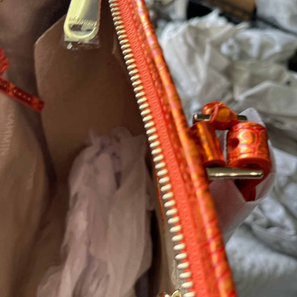 Brahmin Burnt Orange Croc-Embossed Shoulder Bag - Picture 3 of 9